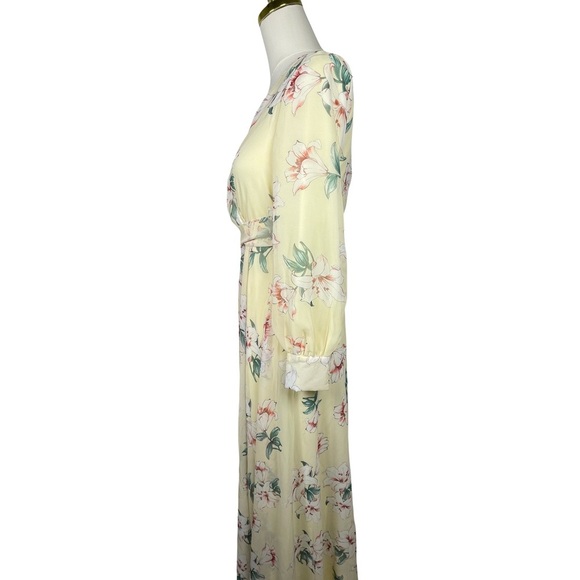JessaKae South Of France Flowy Floral Pale Yellow Maxi Dress Size Small - Picture 5 of 13